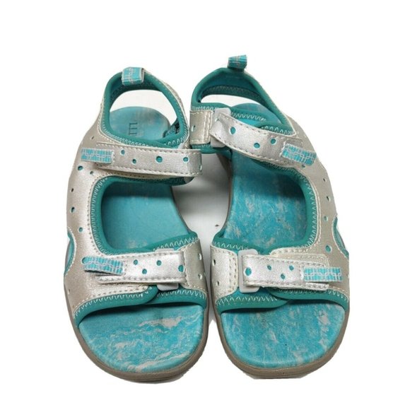 Girls LL Bean Kids Sport Sandal W/ Hook & Loop Closure Silver Blue Size 12 - Picture 3 of 9